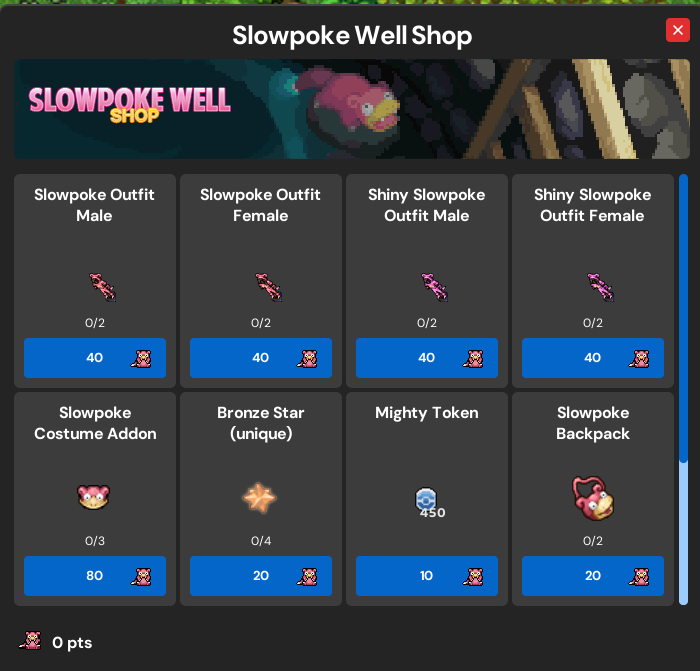 Itens do Slowpoke Well Shop